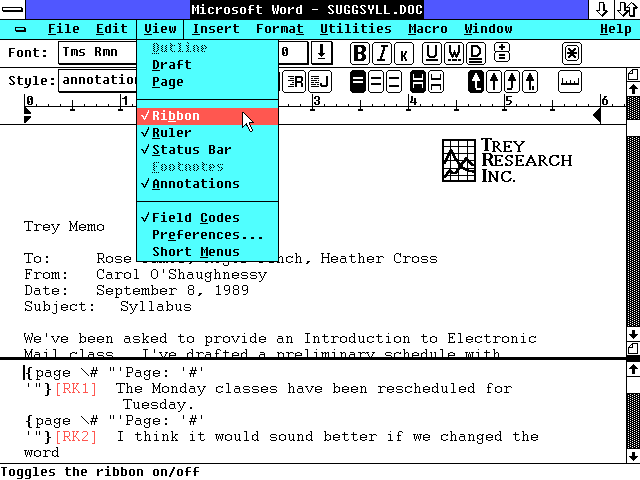 Microsoft Word for Windows 1.0 Document Editor (1989)